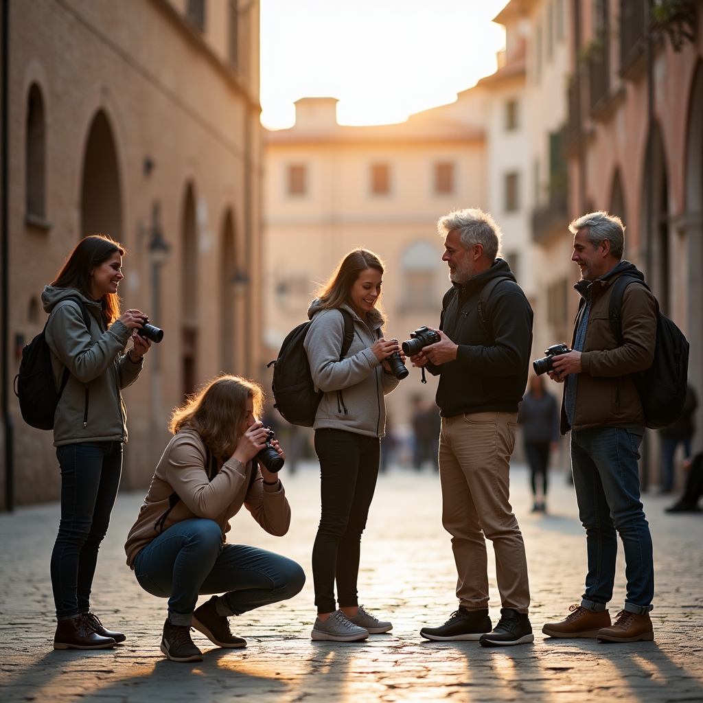 Gruppo di partecipanti durante un'uscita fotografica al tramonto